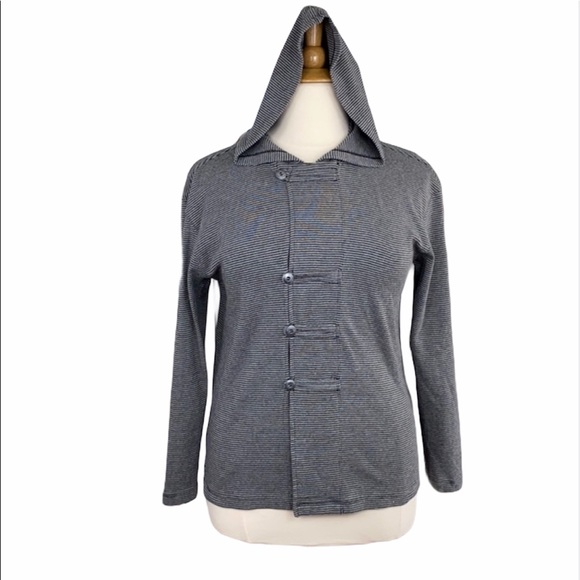 Chico’s Design Gray and Black Striped Casual Hooded Jacket - Picture 3 of 15